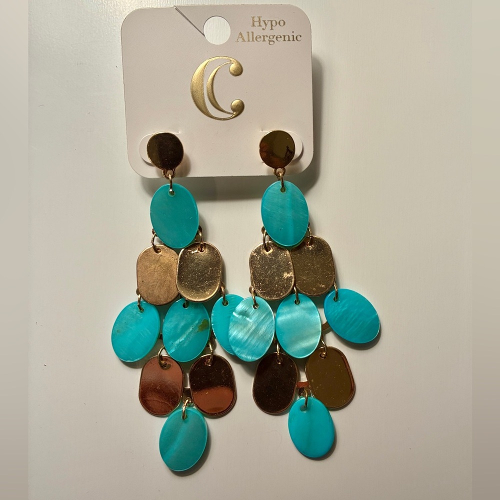Gold and Turquoise Dangle Earrings — Hypoallergenic
